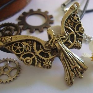 Steampunk Angel Necklace,  Free  Small Gears